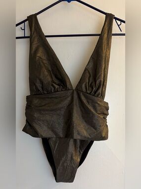 Envya Shimmering Metallic Deep Plunge swimsuit Size XS NWT
